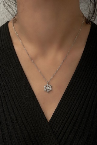 Ervanur Zirkon Taşlı Kar Tanesi Kolye Gümüş