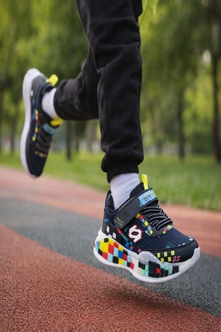 Muggo Block Renkli Blok Tabanlı Cırtlı Ve Bağcıklı Çocuk Sneaker Spor Ayakkabı Siyah