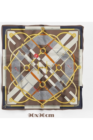 Royal Harness Desen 90x90cm Eşarp/fular Kahverengi