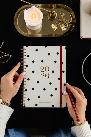 2026 Spiralli Günlük Ajanda 12 Aylık 17x24 Cm Puantiye Puantiye