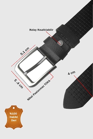 Rizzup Siyah %100 Hakiki Deri Erkek Kemer Kare Desenli Kolay Kısaltılabilir Spor Kemer 2602682