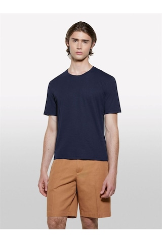 Sisley Keten Karışımlı Bisiklet Yaka Regular Fit T-shirt Erkek Lacivert T-shirt - 325p3d8fs104l