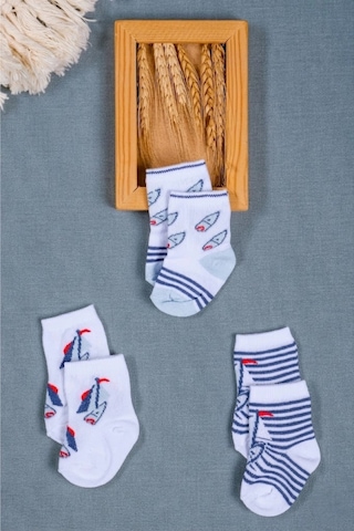 Cocole Socks Erkek Çocuk Soket Çorabı 3 Lü Set Pamuklu Marin & Nautical Desenli Çok Renkli