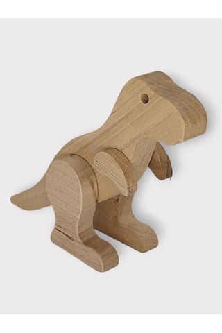 Cwwtoys T-rex Boyasız Ahşap Dinozor Oyuncağı, Masif Kayın, 18 Ay+