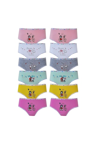 Tutku İç Giyim Kız Çocuk Baskılı Renkli Külot Likralı Slip 12'li