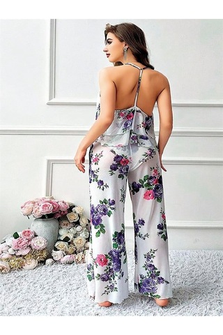 Majeur Closet Özel Tasarım Büyük Beden Çiçek Desenli Fırfırlı 2'li Pijama Takımı Görsel