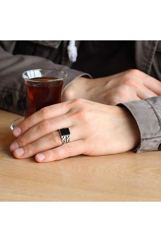 Gümüş Siyah Taşlı Erkek Yüzük (510786416)