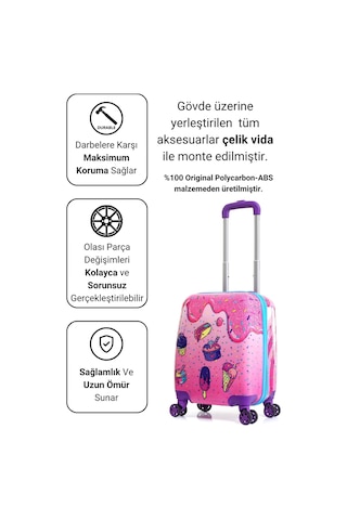 Gedox Kids Pembe Dondurma Mavi İce Cream Desenli Kız Çocuk Valizi 152.02 Pembe Dondurma Mavi İce Cream