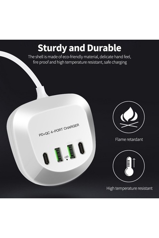 Novahub 4 Portlu Hızlı Şarj Cihazı - 2xpd+2xqc3.0, 40w, Geniş Voltaj, Beyaz, 100-240v, Kolay Kullanım