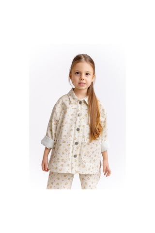 Oliven The Kid Çiçek Desenli Gabardin Kız Çocuk Ceket Ekru