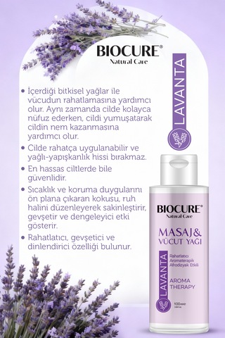 Biocure Lavanta Özlü Masaj ve Vücut Bakım Yağı 100 ML