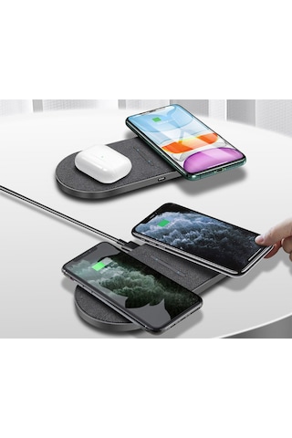 Monyee Gri 2'li Kablosuz Şarj Aleti, İphone Ve Samsung İçin Hızlı Şarj, 10w Çift Güç, Akıllı Kontrol, Hafif Tasarım