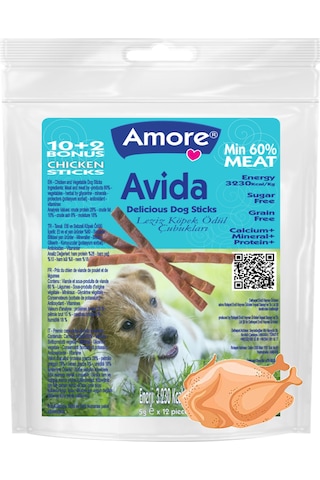 Amore Avida Dogchicken Stick Tavuklu Köpek Ödül Çubukları Tahılsız 12'li