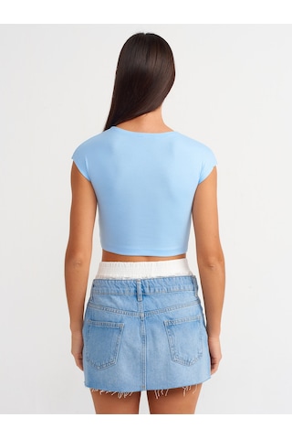 Dilvin Pamuk Ve Modal Karışımlı Crop Top 101a30528 Açık Mavi