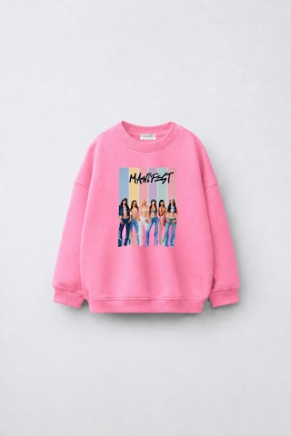 Fasardi Super Bear Adventure Baskılı Oversize 3 İplik Şardonsuz Uzun Kollu Unisex Çocuk Sweatshirt Pembe