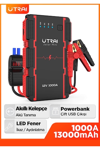 Utrai Jstar Mini 13000 mAh 1000A Jump Starter Taşınabilir Akü Takviye Cihazı + Powerbank + Led Lamba