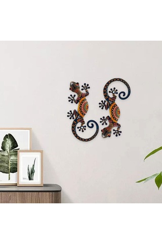 Homyl 2x Metal Gecko Duvar Sanatı Dekoru 5.91" İç Mekan Yükseklik 15cm