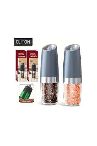 Topshop1 2 Adet Mavi Plastik Gövdeli Yerçekimi Aktifli Elektrikli Tuz Karabiber Değirmeni Otomatik Öğütme Led Işıklı Kolay Temizlenir Ahşap