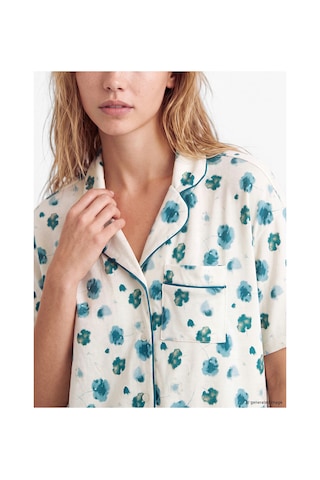 Lcw Dream Ekru Gömlek Yaka Çiçekli Kadın Pijama Takımı