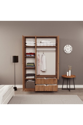 Moderno Trio 3 Kapaklı 2 Çekmeceli Gardırop Şık Ve Fonksiyonel Depolama Alanı Atlantik Çam
