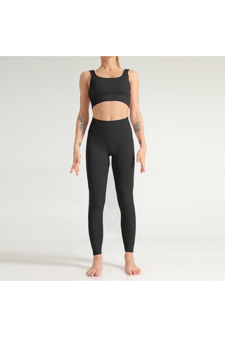 Skycity Kadınlar İçin Hızlı Kuruyan Yoga Ve Spor Seti - Sütyen Üst + Yüksek Bel Pantolon SiYAH Siyah