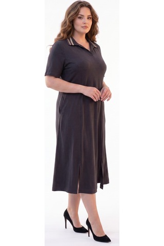 Wearon Kadın Polo Yaka Kısa Kol Likralı Elbise 7386 Bgl-st05664 Siyah