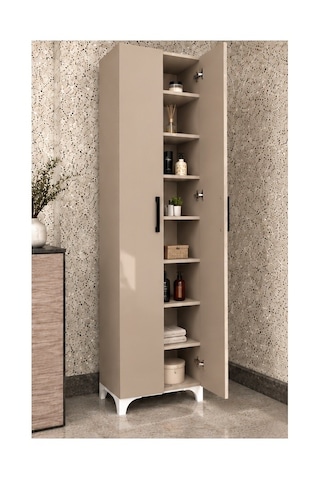 İnci 8 Raflı Mdf Beyaz 2 Kapaklı Çok Amaçlı Mutfak Dolabı Banyo Dolabı Çok Amaçlı Dolap Krem