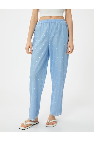 Koton Pamuklu Pijama Altı Düz Paça Beli Lastikli Nakışlı Mavi 4slk50037mw Mavi