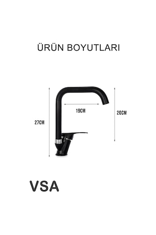 Mat Siyah Köşe Borulu Mix Mutfak Lavabo Bataryası Siyah
