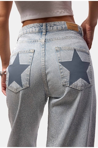 it's basic Kadın Ice T-4s6-3 Straight Fit Parlak Taşlı Özel Tasarım Denim Jean Ice Kot