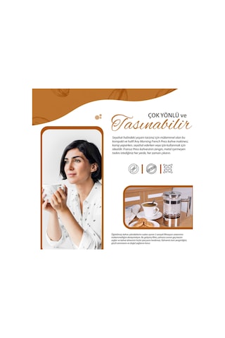 Any Morning Ff110 Kahve Ve Bitki Çayı İçin French Press 600 Ml Gri
