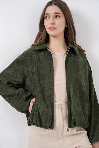 Bigdart Kadın Büzgülü Oversize Kadife Ceket 0733 - Haki