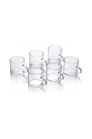 6'lı Kulplu Şeffaf Cam Kupa Seti 120 Ml Minimalist Tasarım Çay & Kahve Bardağı çok renkli