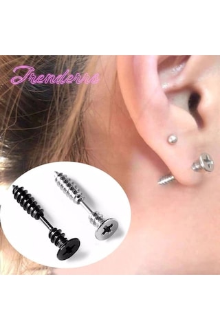 Tezzgelsin Unisex Hipoalerjenik Gothic Punk Paslanmaz Çelik Küpe Siyah - Beyaz