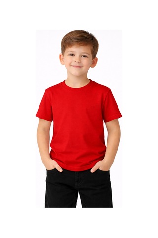 Parti Selesi Unisexs Çocuk Düz Kısa Kollu T-shirt Kırmızı