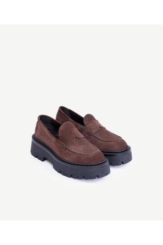 Yargıcı Yüksek Tabanlı Deri Loafer 25kkay4031x 208 Kahverengi