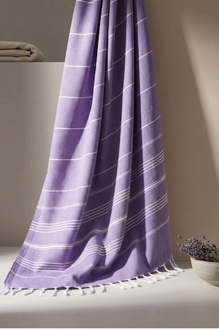 Mika %100 Pamuk Peştemal Havlu 100x180 Cm Plaj Havlusu, Hamam Peştemali, Hızlı Kuruyan Hafif Banyo Havlusu Mor