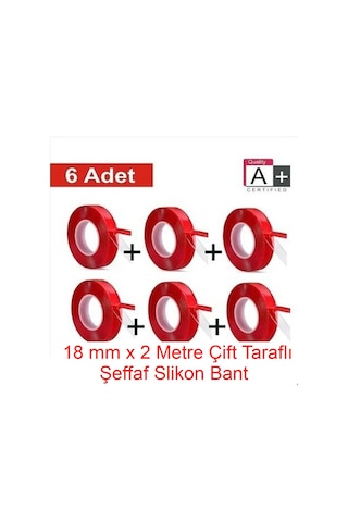 6 Adet 18mmx2mt Çift Taraflı Montaj Slikon Bandı Doku Nano Silikonlu Süper Güçlü Bant