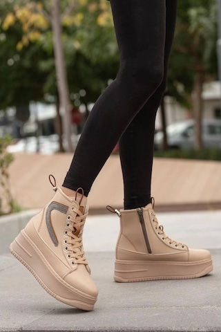 Mergenshoes Bf950 Bej Kalın Taban Kadın Bot Ten