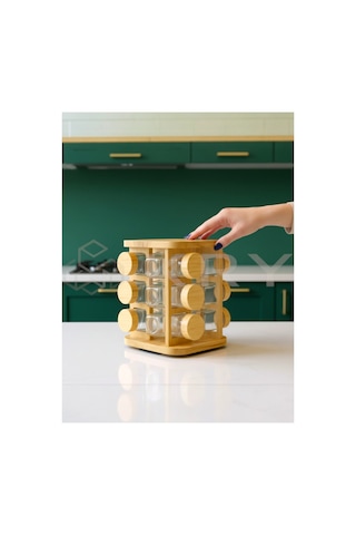 Bambu 12 Li Döner Baharatlık Standı Dönen Baharat Organizer, Tezgah Üstü Şık Mutfak Düzenleyici - 823492231 Diğer