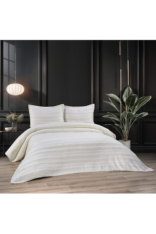 Şam 3 Parça Çift Kişilik Yatak Örtüsü Krem