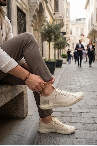 Fort 2065 Bst Rahat Esnek Lastik Bağcıklı Sneaker Erkek Ayakkabı Bej