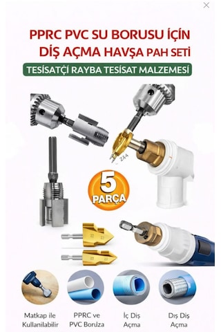 Rekotools -pprc Pvc Su Borusu Diş Açma Seti 5 Parça Havşa Pah Açma Aparatı Tesisatçı Kılavuz Seti