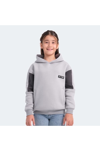 Slazenger LAYNE Çocuk Kapüşonlu Cepli Gri - Siyah Sweatshirt