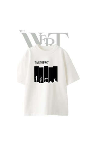 Thewert Namaz Pozlari Tasarım Baskılı Ünisex Beyaz Oversize T-shirt