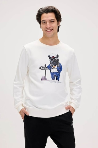 Bad Bear Panther Crewneck Off White Erkek Beyaz Bisiklet Yaka Sweatshirt 001 Beyaz