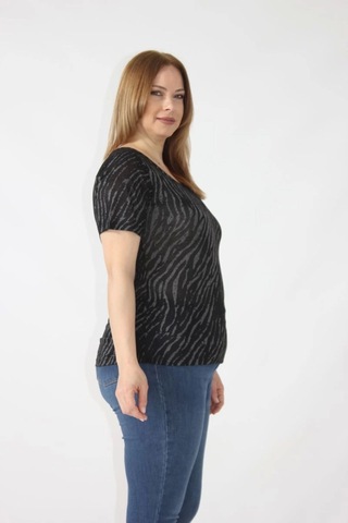 3284 Sırtı Dantel Detaylı Viskon Penye Desenli Bluz Siyah-krem
