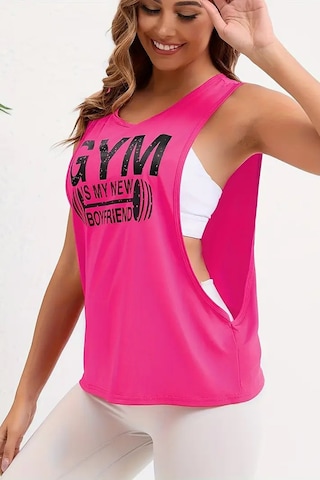 Ghassy Co. Kadın Gym Baskılı Nefes Alabilen Fitness Yoga Koşu Kolsuz Spor Atlet Fuşya