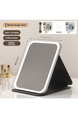 Geeroyoo Usb Şarjlı 3 Renk Işıklı Led Makyaj Aynası - Çevirilebilir Taşınabilir Masaüstü Modeli, Dokunmatik Işık Regülasyonu, Yüksek Kaliteli Ayna, Dorma Ve Ofis İçin Uygun Siyah Büyük Boy Diğer