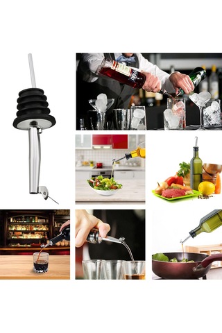 Kosona 304 Paslanmaz Çelik Şarap Pourer, Otomatik Kapaklı Silikon Tıkanıklama, Akış Kontrolü İçin Bar Ve Mutfak Aleti - Siyah